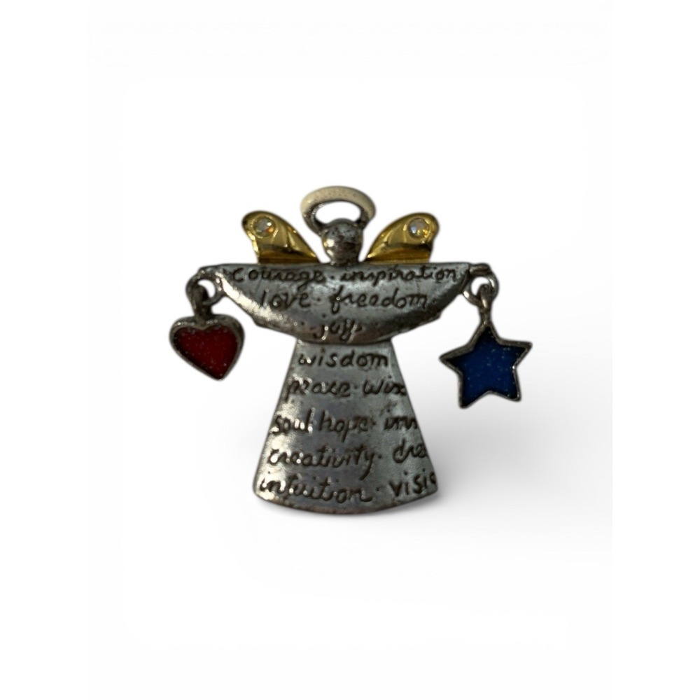 Vintage AJMC‎ Silver Tone Inscribed Halo Angel Brooch Pin